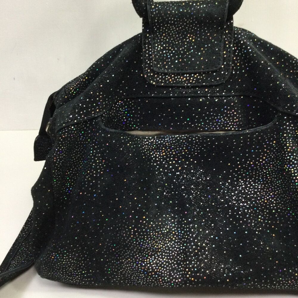 Hobo Womens International Medium Sheila Bag Satchel Suede Glitter Black One Size - Picture 5 of 16